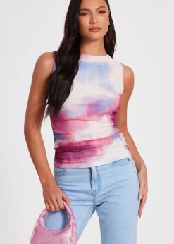 Quiz Pink Diamante Marble Print Top