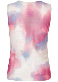 Quiz Pink Diamante Marble Print Top