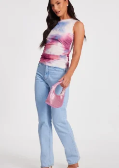 Quiz Pink Diamante Marble Print Top