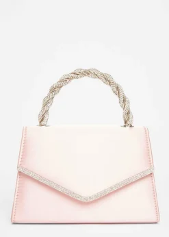 Quiz Pink Diamante Twist Top Handle Bag