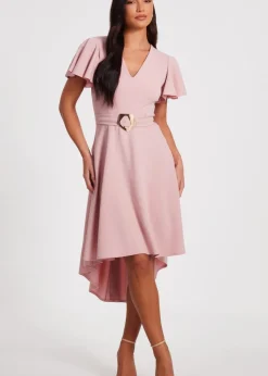 Quiz Pink Dip Hem Midi Dress