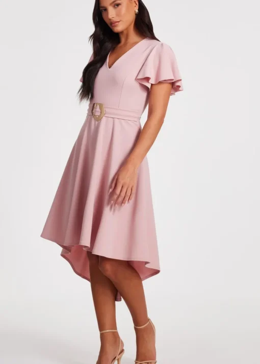 Quiz Pink Dip Hem Midi Dress