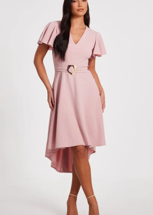 Quiz Pink Dip Hem Midi Dress