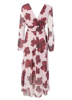 Quiz Pink Floral Dip Hem Midi Dress