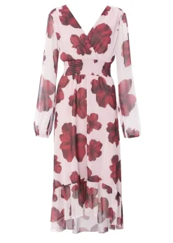 Quiz Pink Floral Dip Hem Midi Dress