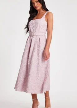 Quiz Pink Jacquard Midi Dress