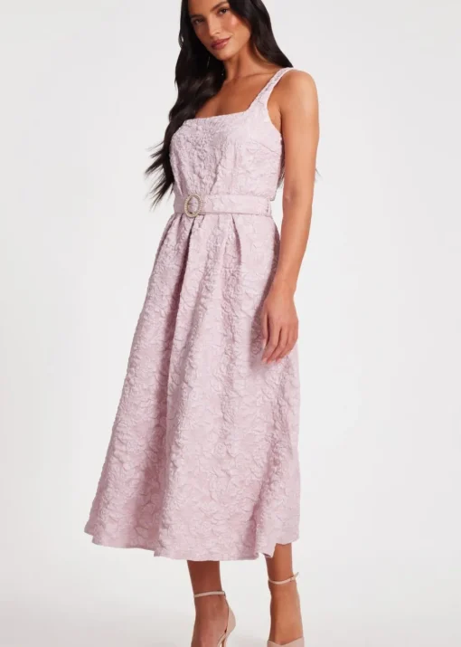 Quiz Pink Jacquard Midi Dress