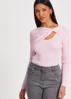 Quiz Pink Knitted Bow Detail Top