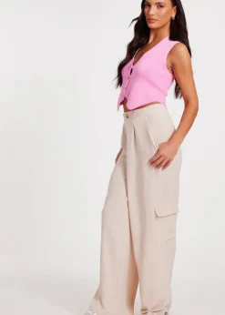 Quiz Pink Knitted Button Front Waistcoat