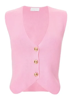 Quiz Pink Knitted Button Front Waistcoat