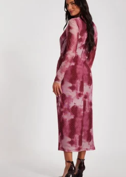 Quiz Pink Marble Print Midaxi Dress