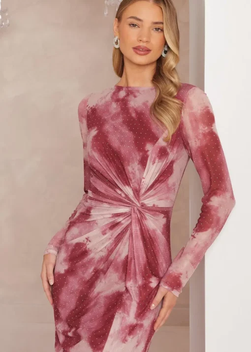 Quiz Pink Marble Print Midaxi Dress