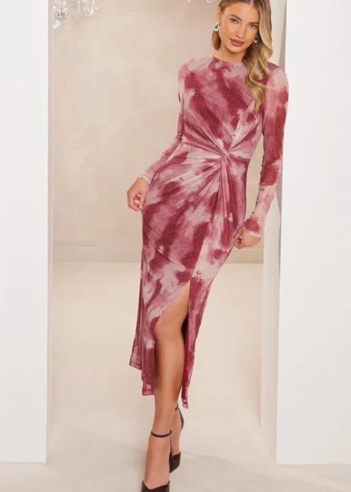 Quiz Pink Marble Print Midaxi Dress