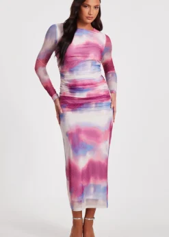 Quiz Pink Marble Print Midi Dress