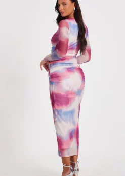 Quiz Pink Marble Print Midi Dress