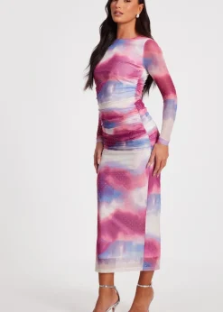 Quiz Pink Marble Print Midi Dress