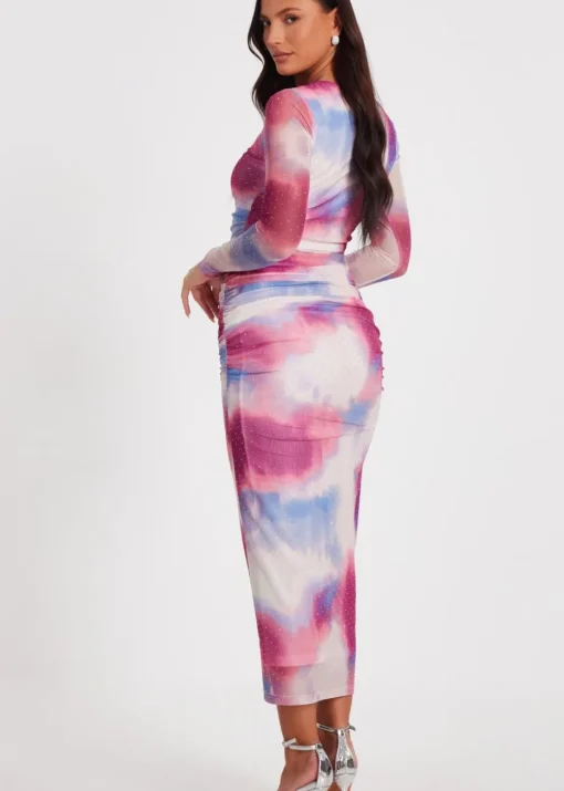 Quiz Pink Marble Print Midi Dress