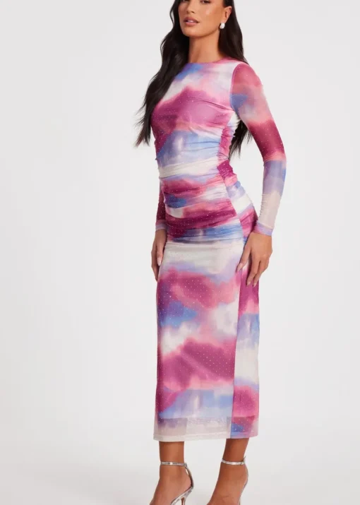 Quiz Pink Marble Print Midi Dress