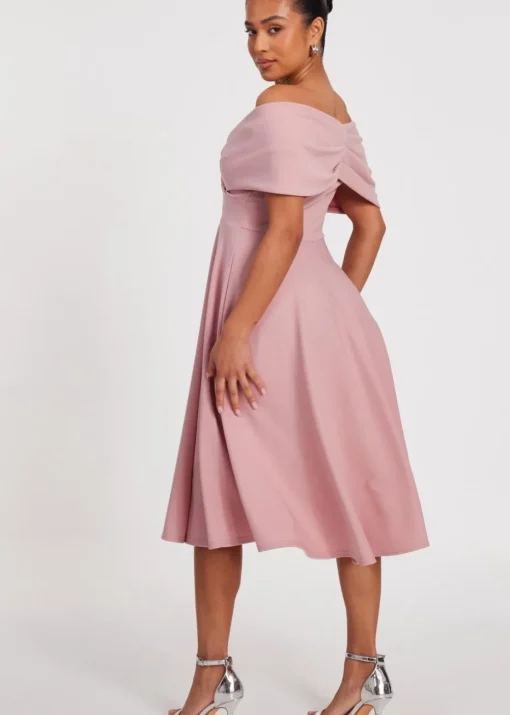Quiz Pink Petite Bardot Midi Dress