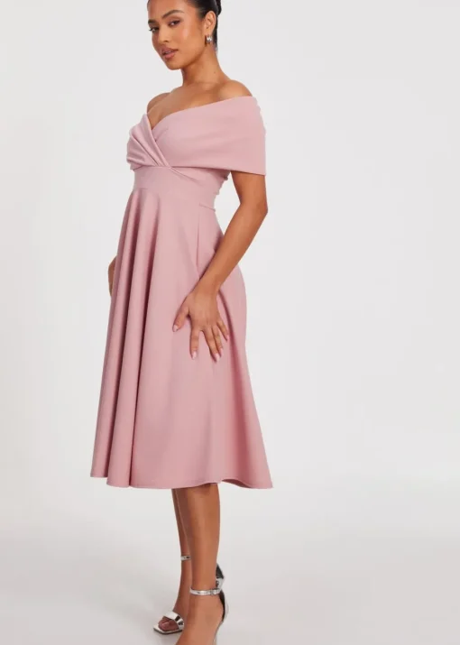 Quiz Pink Petite Bardot Midi Dress
