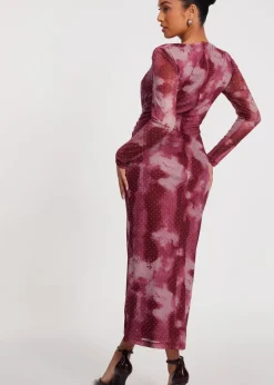 Quiz Pink Petite Marble Print Midaxi Dress
