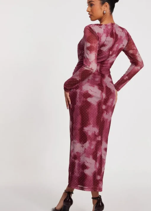 Quiz Pink Petite Marble Print Midaxi Dress