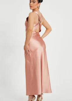 Quiz Pink Petite Satin Ruched Midaxi Dress