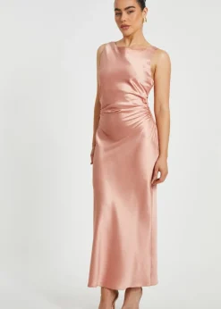 Quiz Pink Petite Satin Ruched Midaxi Dress