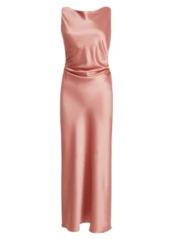 Quiz Pink Petite Satin Ruched Midaxi Dress