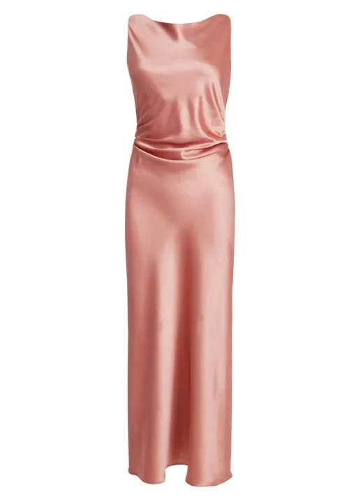 Quiz Pink Petite Satin Ruched Midaxi Dress