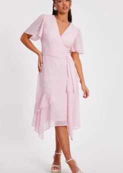 Quiz Pink Petite Textured Chiffon Midi Dress