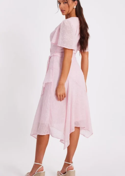 Quiz Pink Petite Textured Chiffon Midi Dress
