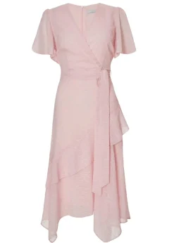 Quiz Pink Petite Textured Chiffon Midi Dress