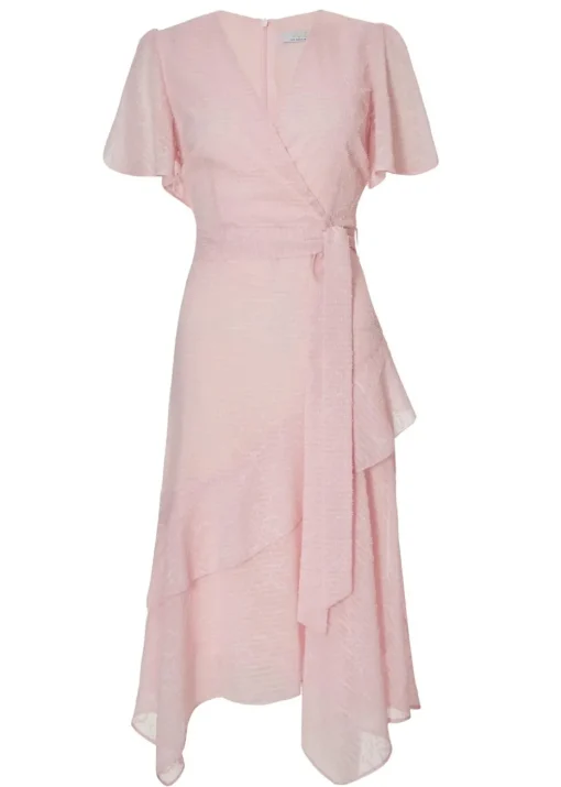 Quiz Pink Petite Textured Chiffon Midi Dress