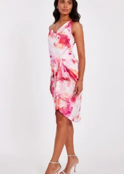 Quiz Pink Petite Tropical Print Midi Dress