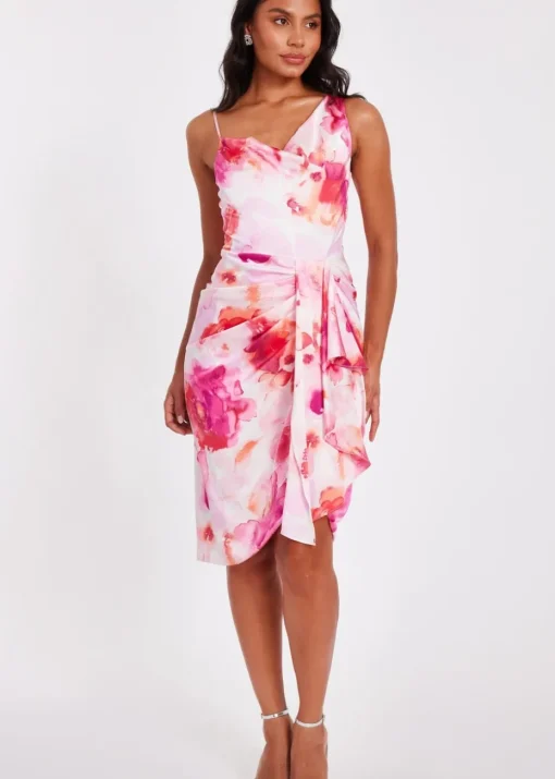 Quiz Pink Petite Tropical Print Midi Dress