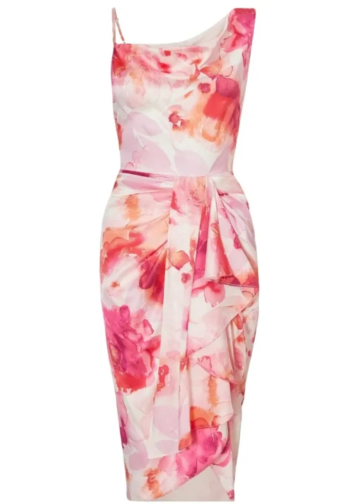Quiz Pink Petite Tropical Print Midi Dress