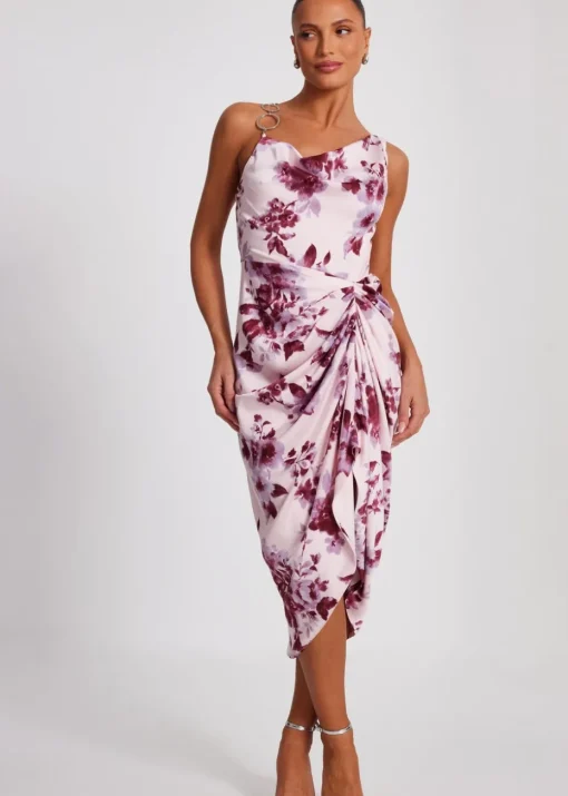 Quiz Pink Satin Floral Midi Dress