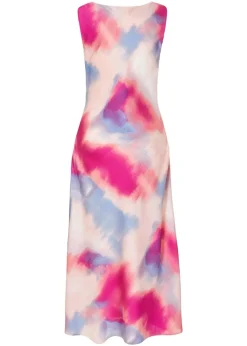 Quiz Pink Satin Tie Dye Midi Dress
