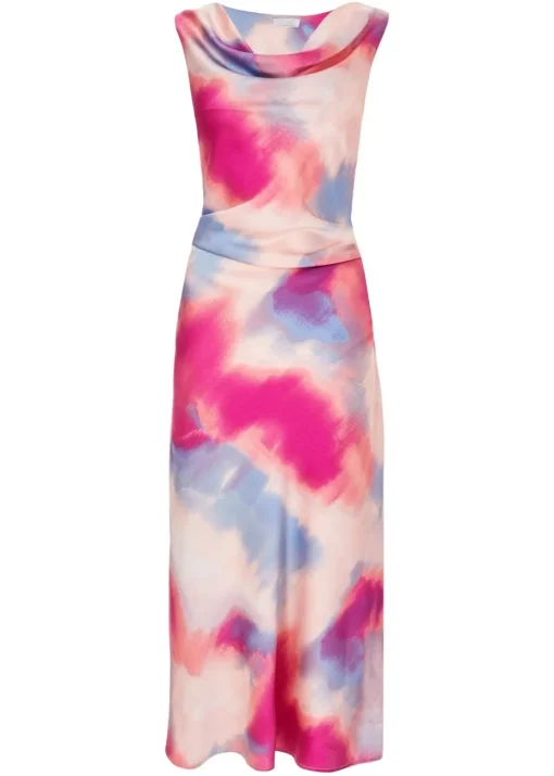 Quiz Pink Satin Tie Dye Midi Dress