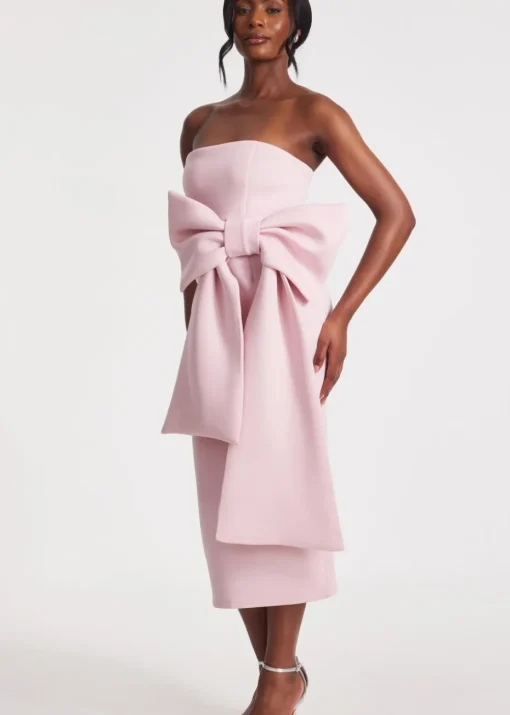 Quiz Pink Strapless Bow Midaxi Dress