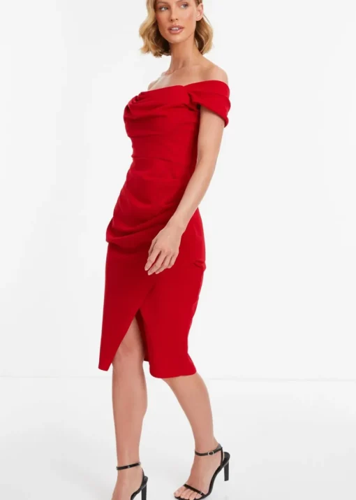 Quiz Red Bardot Midi Wrap Dress