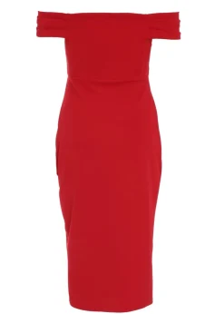 Quiz Red Bardot Midi Wrap Dress