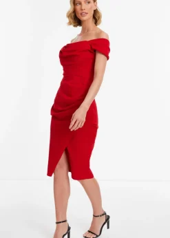 Quiz Red Bardot Midi Wrap Dress