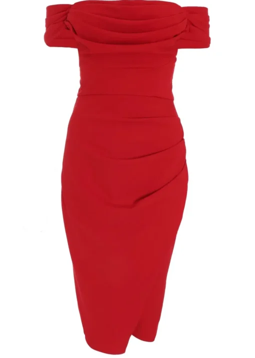 Quiz Red Bardot Midi Wrap Dress