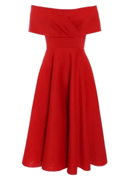 Quiz Red Bardot Skater Midi Dress