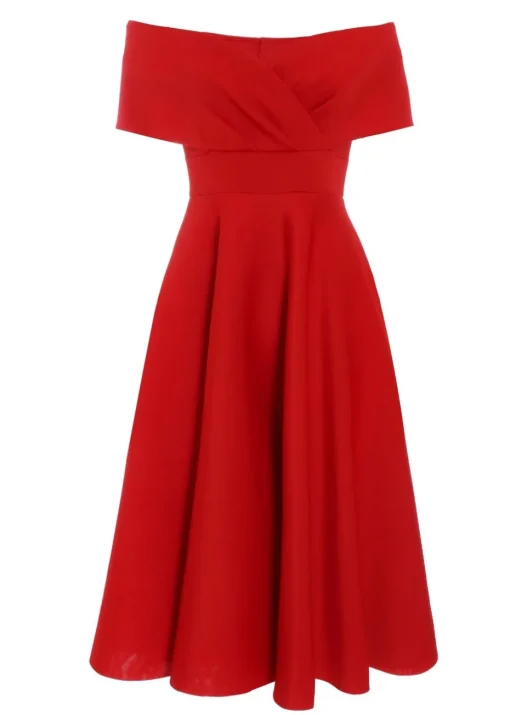 Quiz Red Bardot Skater Midi Dress