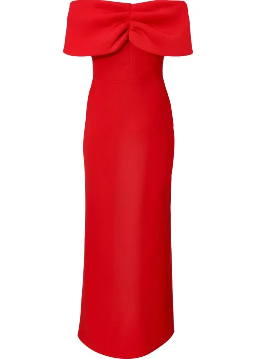 Quiz Red Petite Bardot Front Wrap Maxi Dress