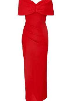 Quiz Red Petite Bardot Front Wrap Maxi Dress