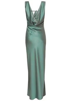 Quiz Sage Satin Front Wrap Maxi Dress
